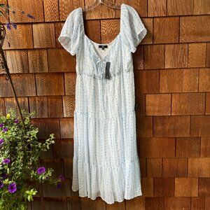 NWT Lulu's Beautiful Inspiration White Floral Swiss Dot Tiered Midi Dress Large